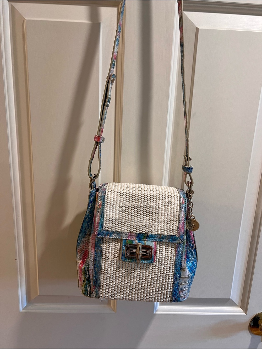 Brahmin Woven Straw Margo Crossbody Bag with Multicolor Trim - Picture 3 of 9